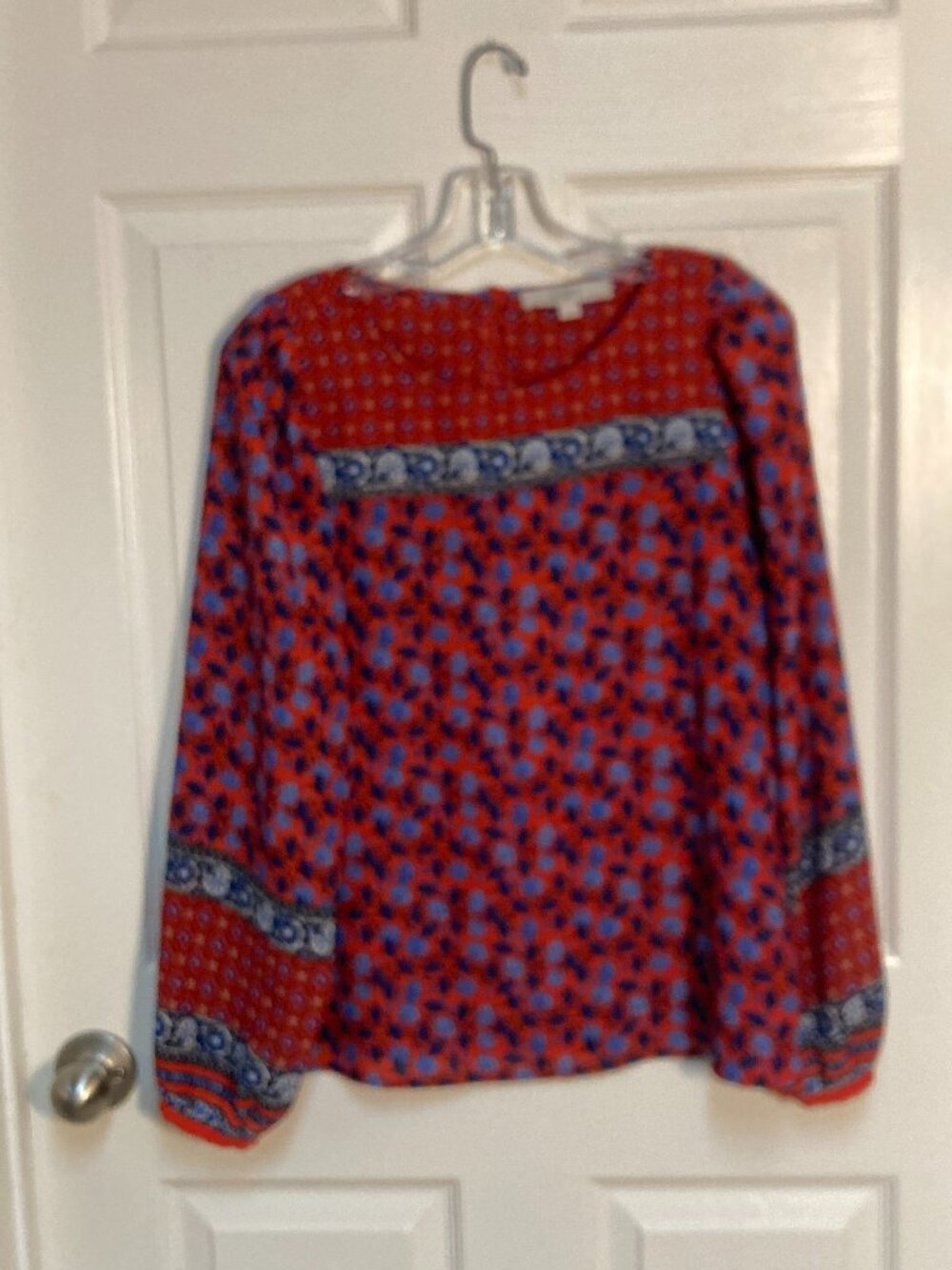 Loft blouse long sleeve red with blue floral pattern long sleeve size medium